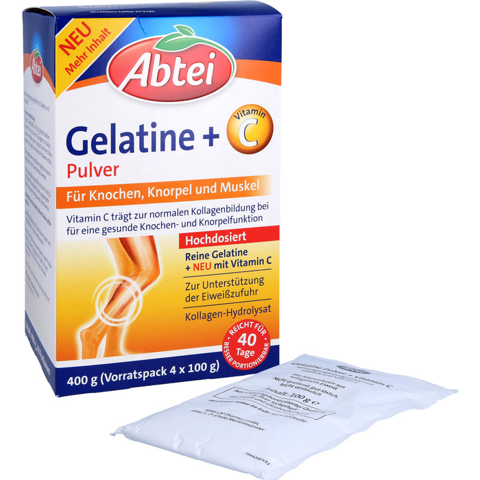 Abtei Gelatine Plus Vitamin C Pulver für Knochen, Knorpel und Muskeln, 400 g Powder