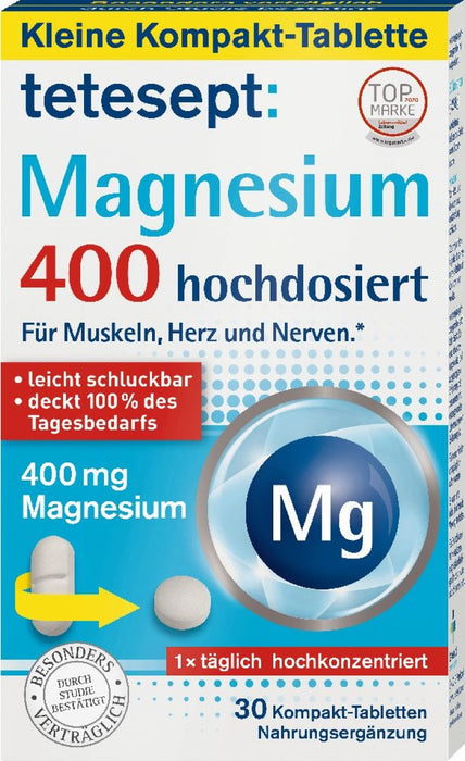 tetesept Magnesium 400 hochdosiert Tabletten für Muskeln, Herz und Nerven, 30 pc Tablettes