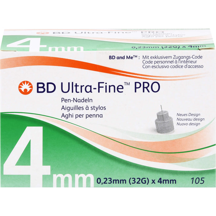 BD ULTRA-FINE PRO Pen-Nadeln 0,23 mm (32G) x 4 mm, 105 pcs. Cannulas