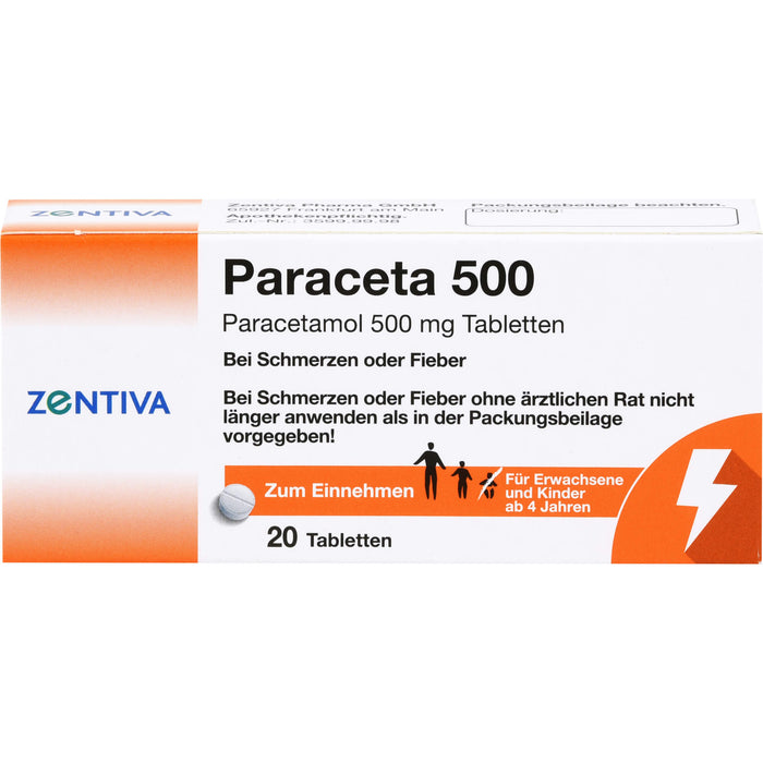 Zentiva Paraceta 500 Tabletten bei Schmerzen und Fieber, 20 pc Tablettes