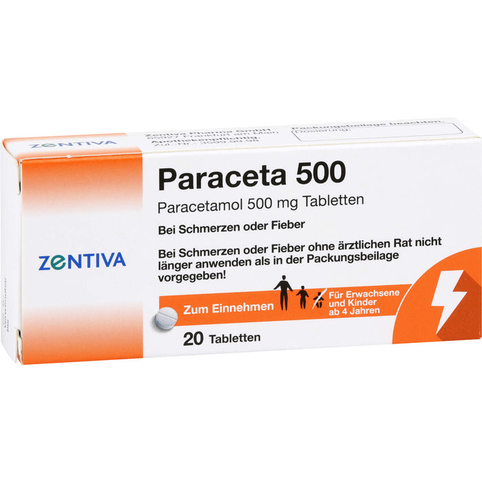 Zentiva Paraceta 500 Tabletten bei Schmerzen und Fieber, 20 pc Tablettes