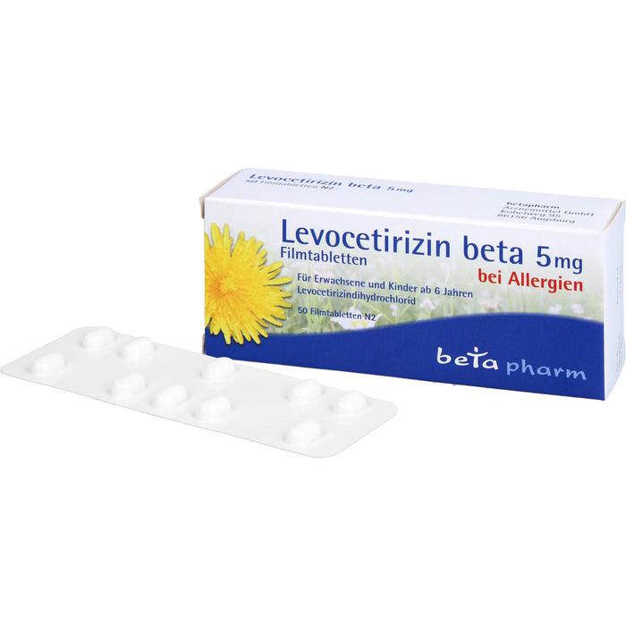 Levocetirizin beta 5 mg Filmtabletten bei Allergien, 50 pc Tablettes