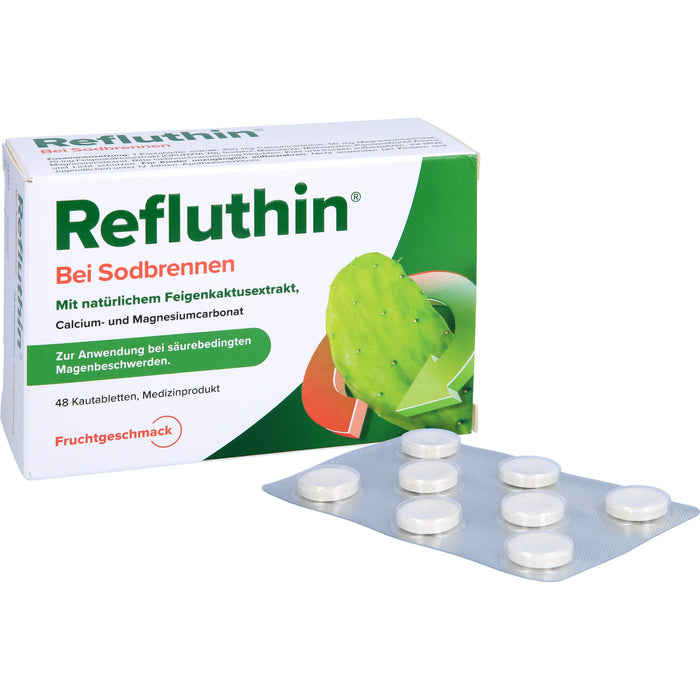 Refluthin Kautabletten bei Sodbrennen Frucht, 48 pc Tablettes