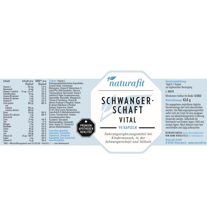 naturafit Schwangerschaft Vital Kapseln, 90 St. Kapseln