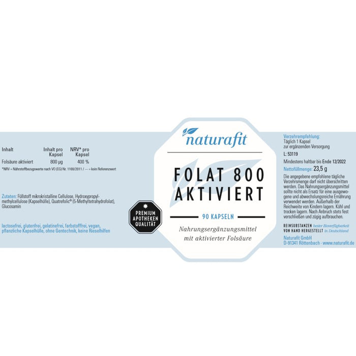 naturafit Folat 800 aktiviert Kapseln, 90 pcs. Capsules