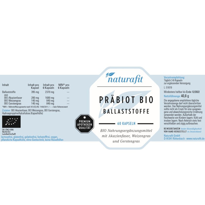 naturafit Präbiot Bio Kapseln, 60 pcs. Capsules