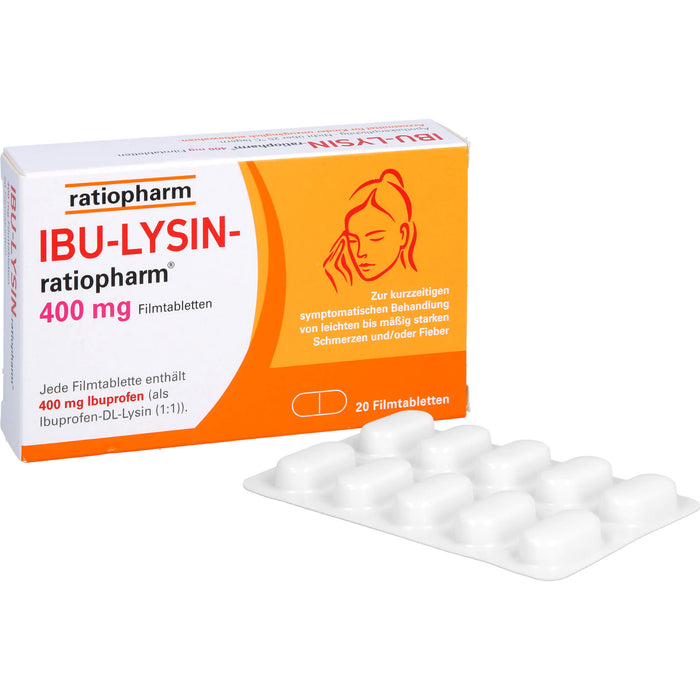 IBU-LYSIN-ratiopharm 400 mg Filmtabletten bei Schmerzen und Fieber, 20 pc Tablettes