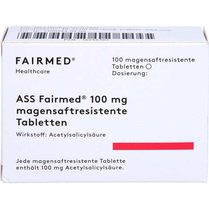 ASS Fairmed 100 mg Tabletten zur Verringerung der Entstehung von Blutgerinseln, 100 pcs. Tablets