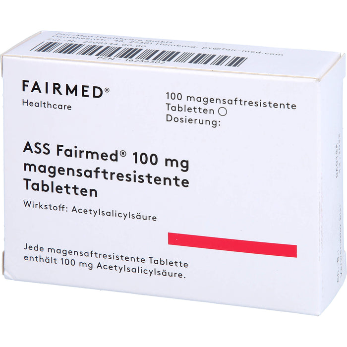 ASS Fairmed 100 mg Tabletten zur Verringerung der Entstehung von Blutgerinseln, 100 St. Tabletten