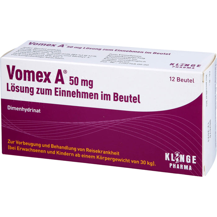 Vomex A 50 mg Beutel gegen Reisekrankheit, 12 pcs. Sachets