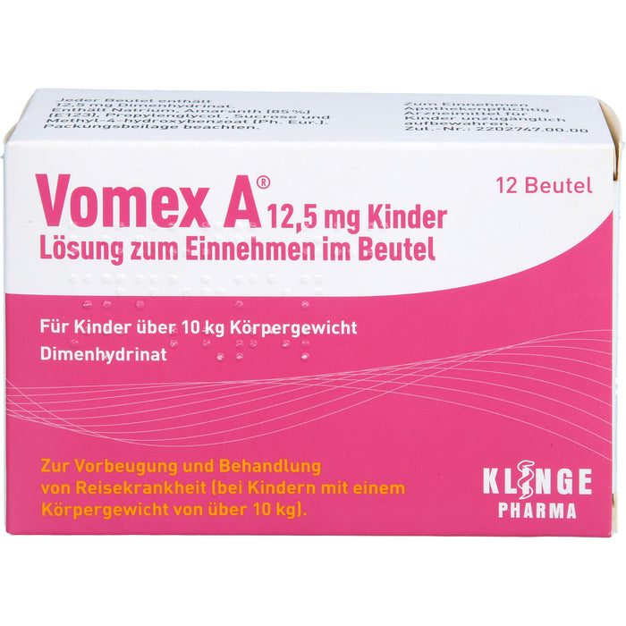 Vomex A 12,5 mg Kinder Beutel gegen Reisekrankheit, 12 pc Sachets