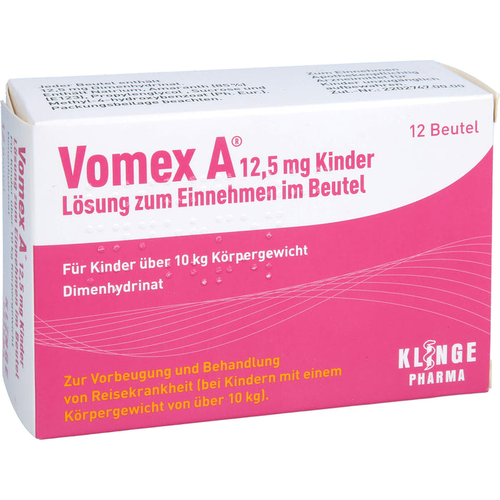 Vomex A 12,5 mg Kinder Beutel gegen Reisekrankheit, 12 St. Beutel