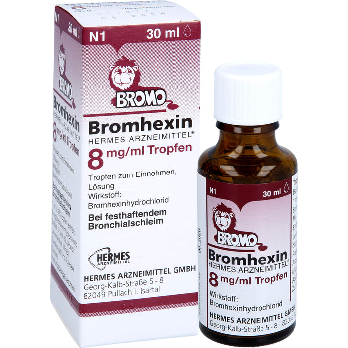 HERMES ARZNEIMITTEL Bromhexin 8 mg / ml Tropfen bei festhaftendem Bronchialschleim, 30 ml Lösung