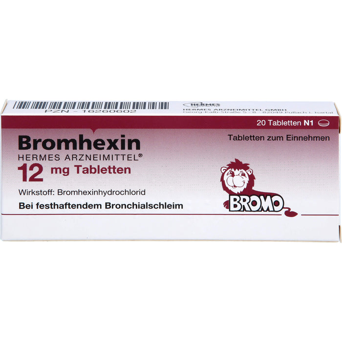 Bromhexin Hermes Arzneimittel 12 mg Tabletten bei festhaftendem Bronchialschleim, 20 St. Tabletten