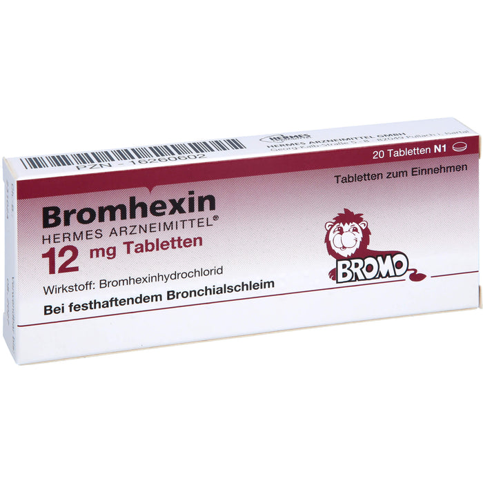 Bromhexin Hermes Arzneimittel 12 mg Tabletten bei festhaftendem Bronchialschleim, 20 pcs. Tablets