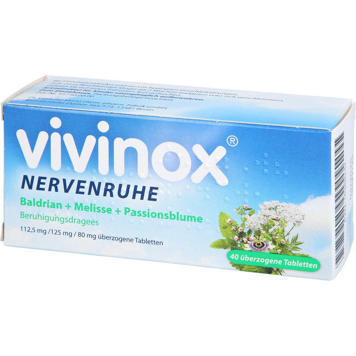 Vivinox Nervenruhe Baldrian + Melisse + Passionsblume .Beruhigungsdragees, 40 pcs. Dragées