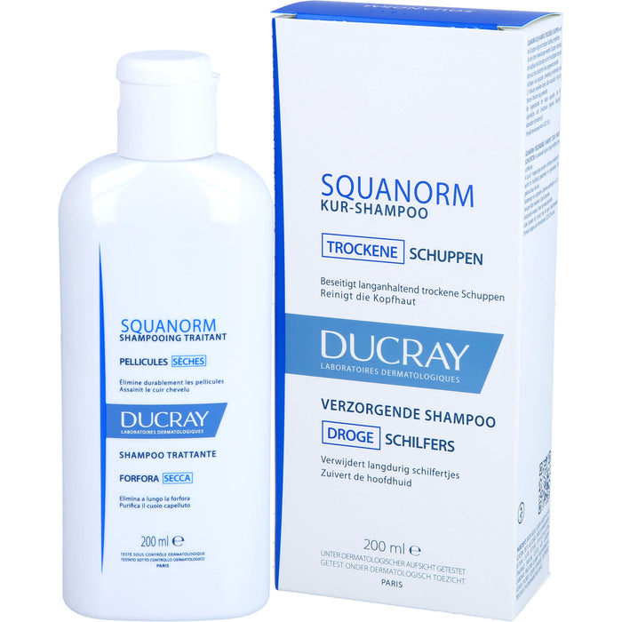 DUCRAY SQUANORM Kur-Shampoo beseitigt langanhaltend trockene Schuppen und reinigt die Kopfhaut, 200 ml Solution