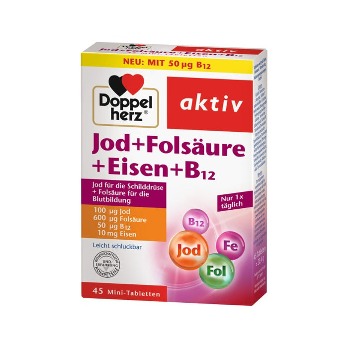 Doppelherz Jod+Folsäure+Eisen+B12 Tabletten, 45 pc Tablettes