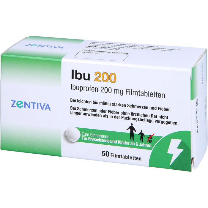 ZENTIVA Ibu 200 Filmtabletten bei leichten bis mäßig starken Schmerzen und Fieber, 50 pcs. Tablets