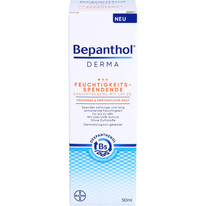 Bepanthol Derma feuchtigkeitsspendende Gesichtscreme LSF 25 für trockene und empfindliche Haut, 50 ml Cream