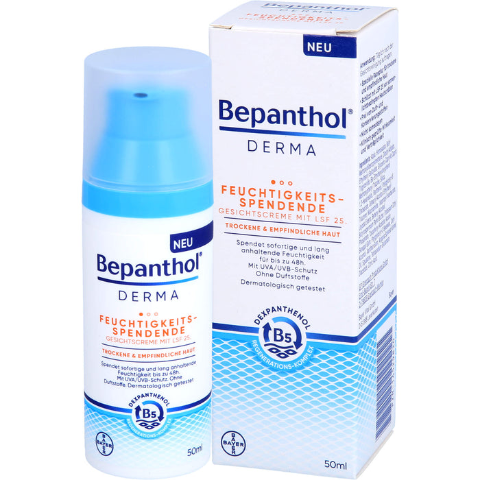 Bepanthol Derma feuchtigkeitsspendende Gesichtscreme LSF 25 für trockene und empfindliche Haut, 50 ml Crème