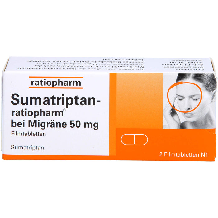 Sumatriptan-ratiopharm bei Migräne 50 mg Filmtabletten, 2 St. Tabletten