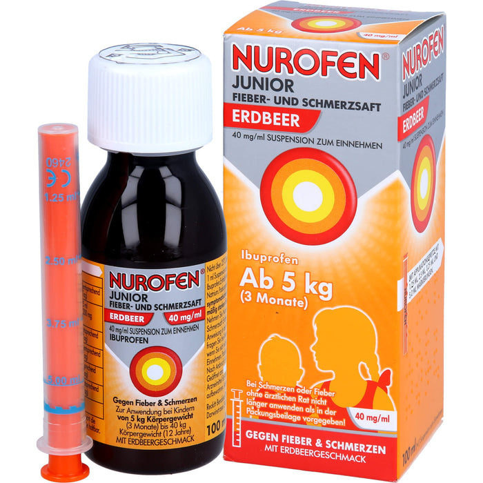 Nurofen Junior Fieber- und Schmerzsaft Erdbeer 40 mg/ml Suspension zum Einnehmen, 100 ml Solution