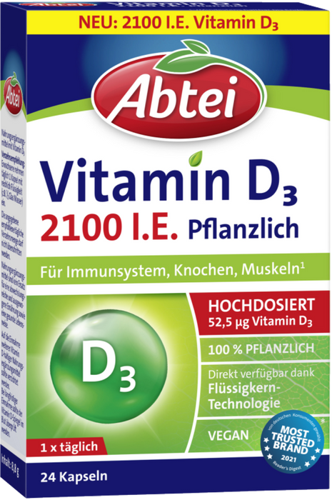 Abtei Vitamin D3 2100 I.E. Kapseln für Immunsystem, Knochen und Muskeln, 24 pc Capsules