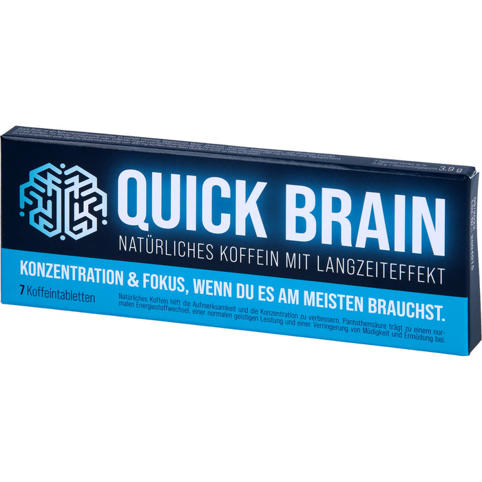 Quick Brain - natürliche Koffeintabletten für Fokus und Konzentration, mit Langzeiteffekt - mit 80 mg Koffein (u.a. aus Mate, Guarana) und Magnesium, 7 pcs. Tablets