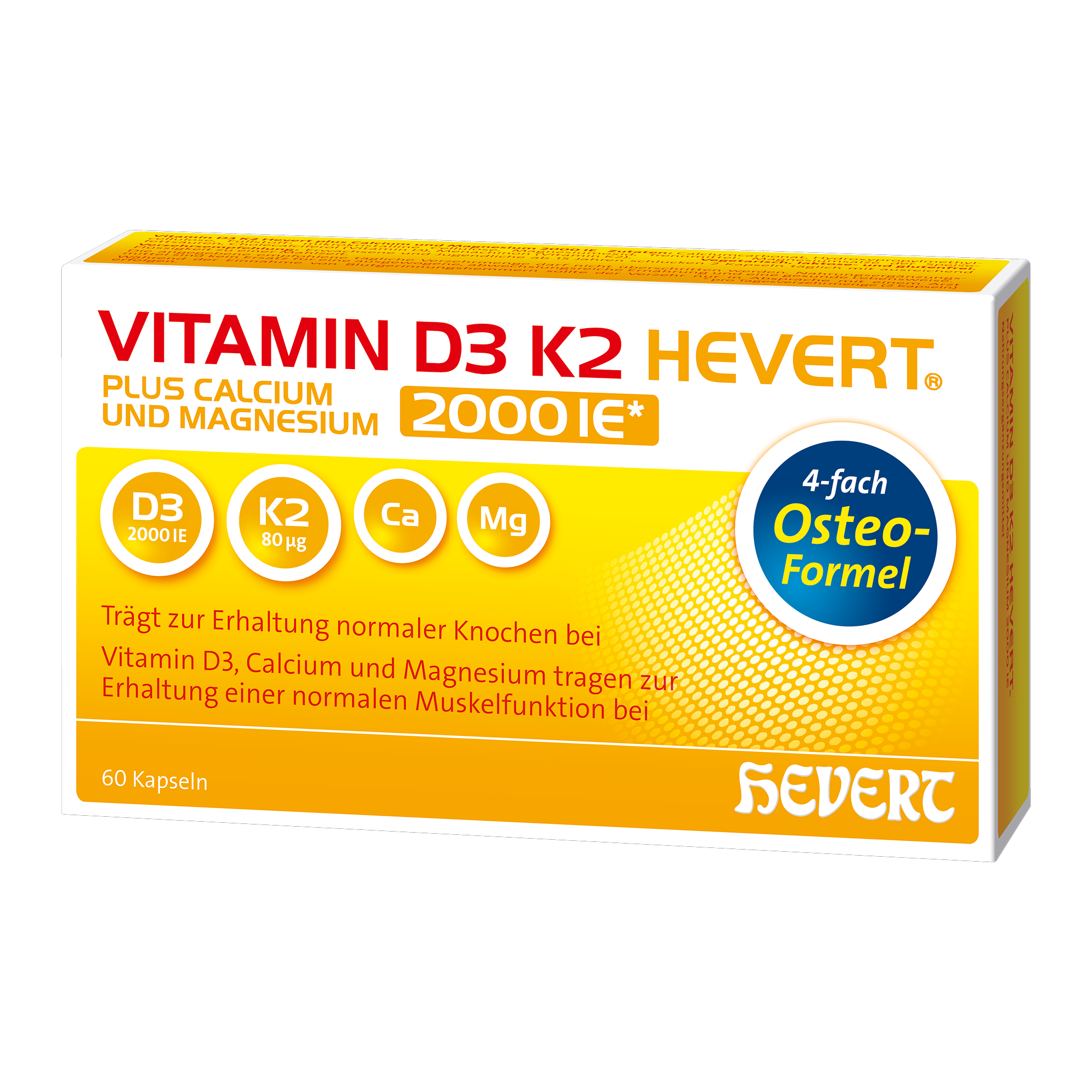 Vitamin D3 K2 Hevert plus Calcium und Magnesium 2000 IE, 60 St. Kapseln Hevert-Testen