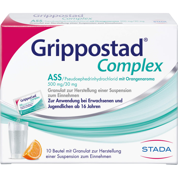 Grippostad Complex ASS / Pseudoephedrinhydrochlorid mit Orangenaroma Granulat bei Schnupfen und erkältungsbedeingten Schmerzen und Fieber, 10 pc Sachets