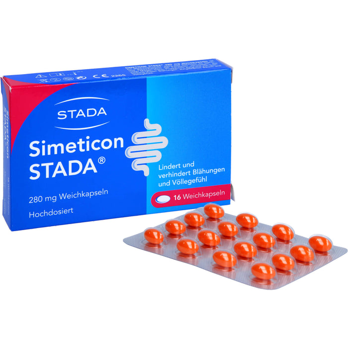 STADA Simeticon 280 mg Weichkapseln lindert und verhindert Blähungen und Völlegefühl, 16 pc Capsules