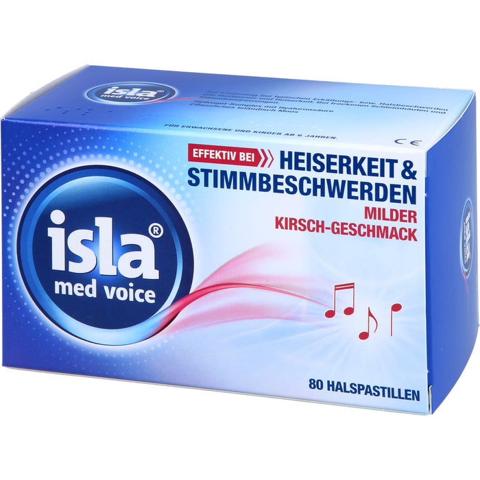 isla med voice Pastillen effektiv bei Heiserkeit und Stimmbeschwerden mit mildem Kirsch-Geschmack, 80 pc Pastilles