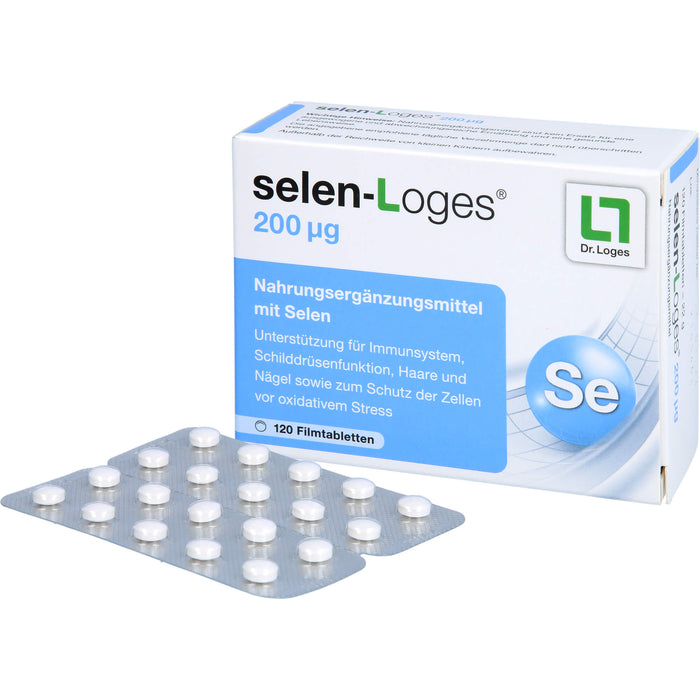 selen-Loges 200 µg Tabletten Unterstützung fürs Immunsystem, Schilddrüsenfunktion, Haare und Nägel sowie zum Schutz der Zellen vor oxidativem Stress, 120 pc Tablettes