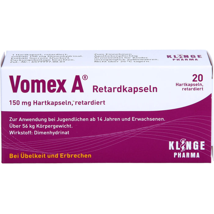 Vomex A 150 mg Retardkapseln 150 mg bei Übelkeit und Erbrechen, 20 pcs. Capsules