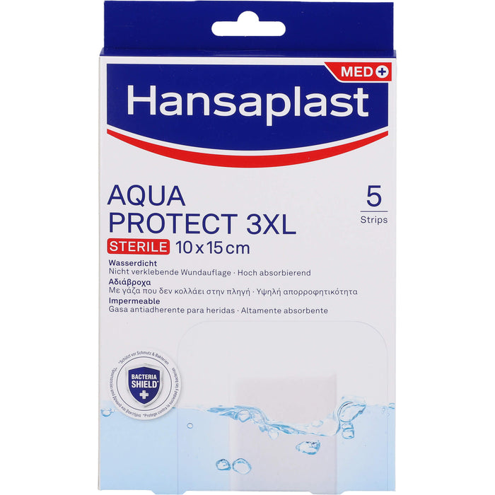 Hansaplast Aqua Protect 10 x 15 cm atmungsaktiver, wasserfester Wundverband polstert die Wunde, ohne zu verkleben, 5 pc pansement