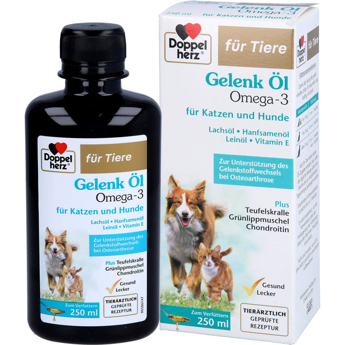 Doppelherz Gelenk Öl Omega 3 Lösung für Katzen + Hunde zur Unterstützung des Gelenkstoffwechsels bei Osteoarthrose, 250 ml Solution