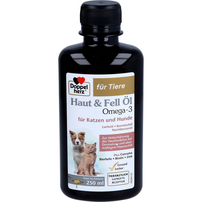 Doppelherz Haut & Fell Öl Omega 3 für Katzen + Hunde zur Unterstützung der Hautfunktion bei Dermatose und übermäßigem Haarausfall, 250 ml Lösung