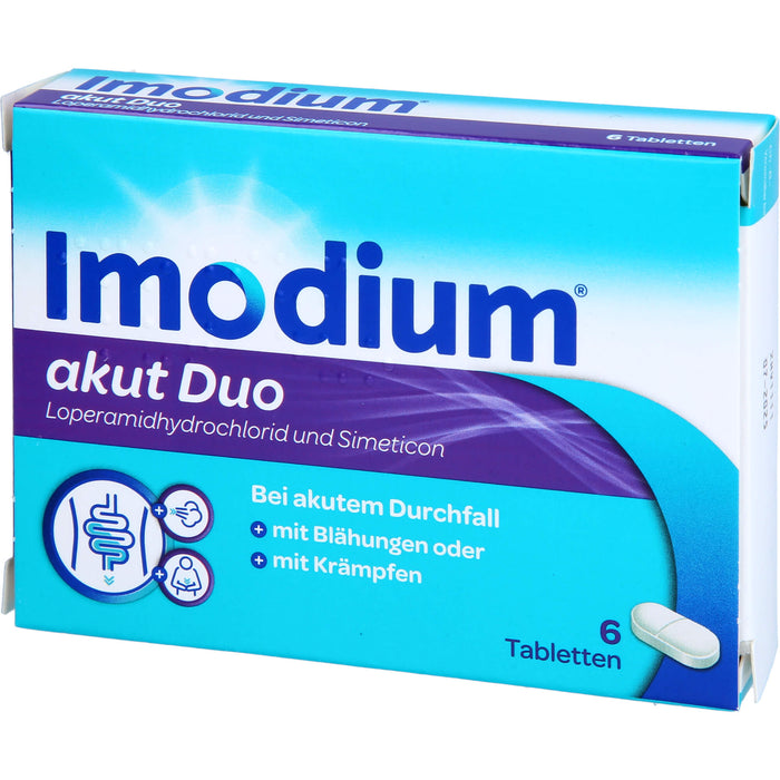 Imodium akut Duo 2 mg / 125 mg Tabletten bei akutem Durchfall mit Blähungen, 6 pcs. Tablets