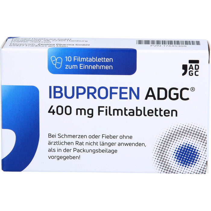 Ibuprofen ADGC 400 mg Filmtabletten bei Schmerzen oder Fieber, 10 pc Tablettes