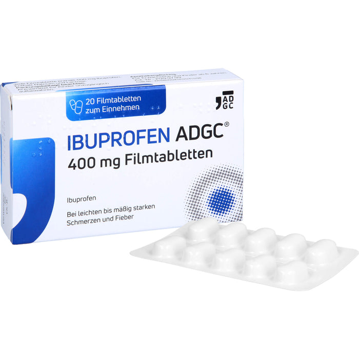 Ibuprofen ADGC 400 mg Filmtabletten bei Schmerzen oder Fieber, 20 pc Tablettes