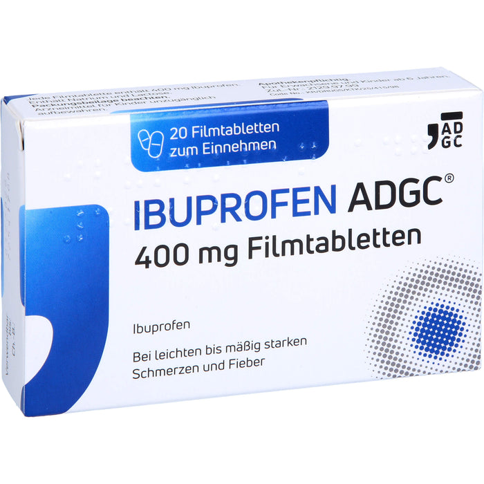 Ibuprofen ADGC 400 mg Filmtabletten bei Schmerzen oder Fieber, 20 pcs. Tablets