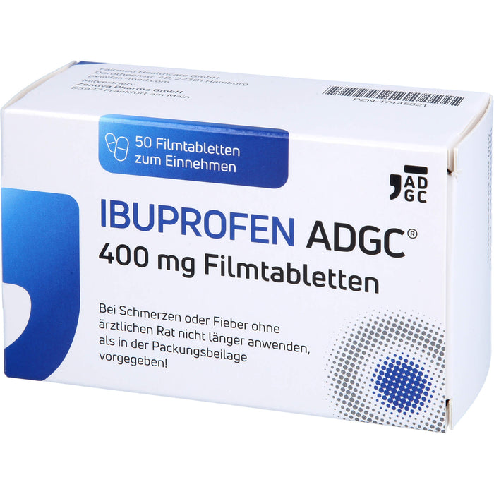 Ibuprofen ADGC 400 mg Filmtabletten bei Schmerzen oder Fieber, 50 pc Tablettes