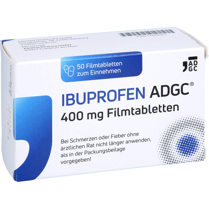 Ibuprofen ADGC 400 mg Filmtabletten bei Schmerzen oder Fieber, 50 pc Tablettes