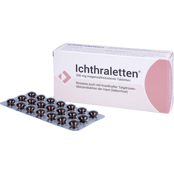 Ichthraletten 200 mg Tabletten bei Rosacea auch mit krankhafter Talgdrüsenüberproduktion der Haut, 84 pc Tablettes