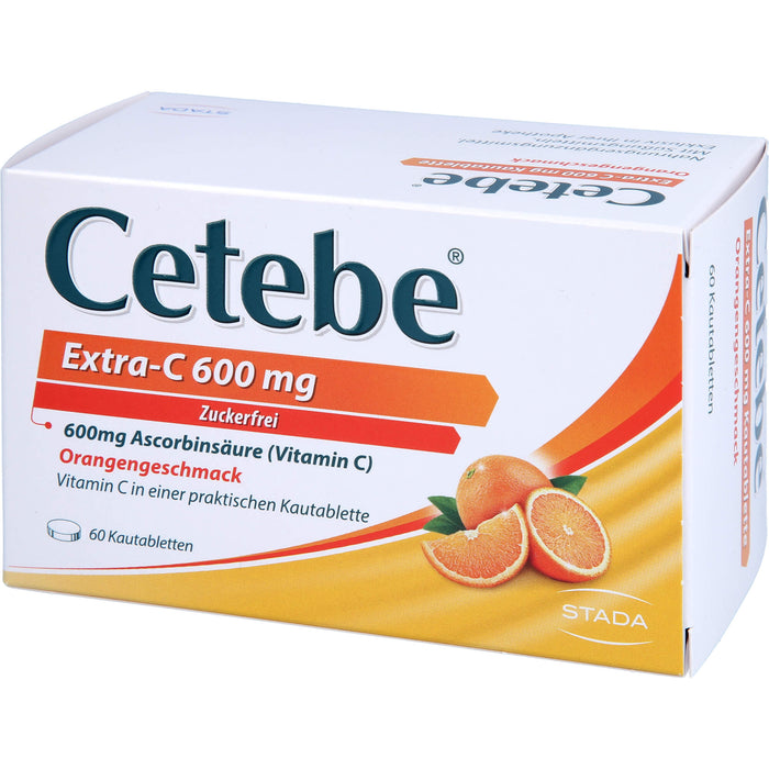 Cetebe Kautabletten Extra-C 600 mg unterstützt Ihre Immunabwehr mit Orangengeschmack, 60 pcs. Tablets