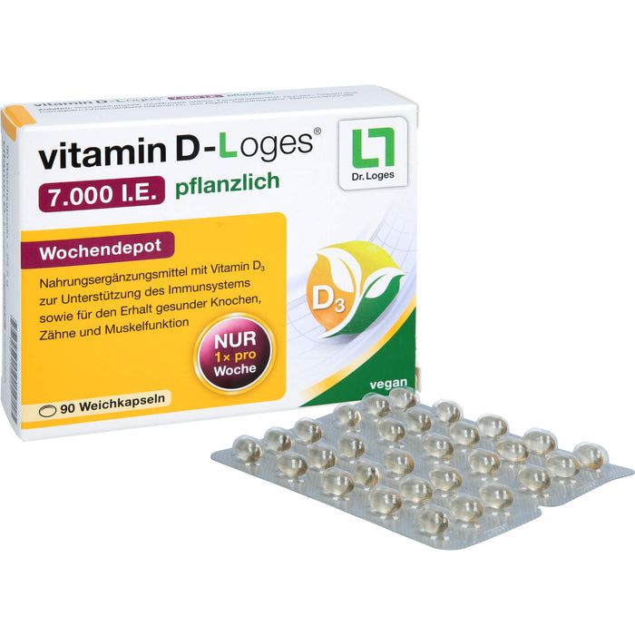 vitamin D-Loges 7.000 I.E. pflanzlich Wochendepot Weichkapseln zur Unterstützung des Immunsystems, 90 pcs. Capsules