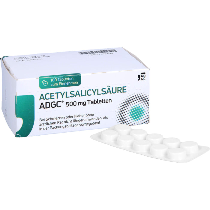 Acetylsalicylsäure ADGC 500mg bei leichten bis mäßigen Schmerzen und Fieber, 100 St. Tabletten