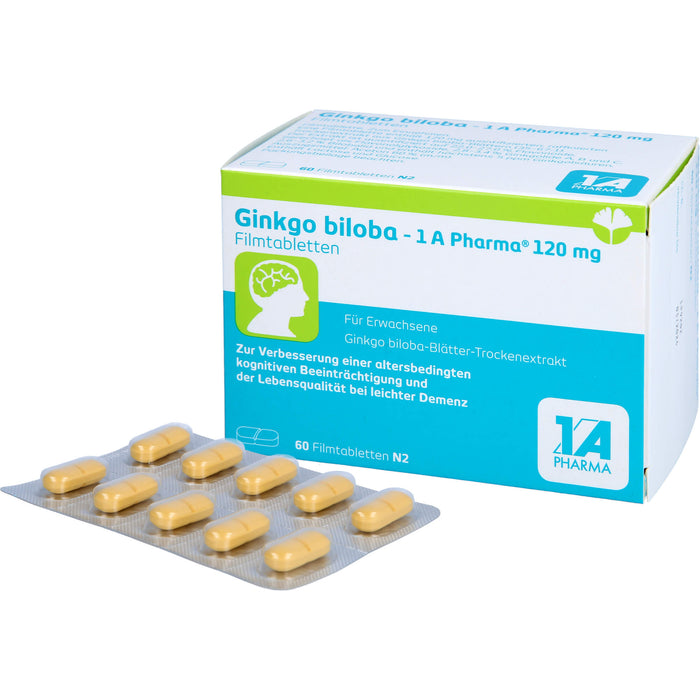 1 A Pharma Ginkgo biloba 120 mg Filmtabletten zur Verbesserung einer altersbedingten kognitiven Beeinträchtigung und bei leichter Demenz, 60 pcs. Tablets