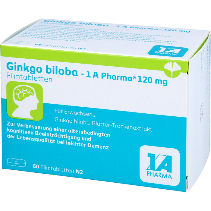 1 A Pharma Ginkgo biloba 120 mg Filmtabletten zur Verbesserung einer altersbedingten kognitiven Beeinträchtigung und bei leichter Demenz, 60 pcs. Tablets